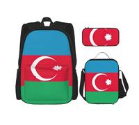 BGSHJVF Flag of Azerbaijan Print Travel Backpack Set,Elegant 600d Oxford Cloth,Insulated Lunch Bag and Makeup Bag,Black,One Size, blackone, One Size