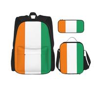 BGSHJVF Flag of Ivory Coast Print Travel Backpack Set, Elegant 600d Oxford Cloth, Insulated Lunch Bag and Makeup Bag, Black, One Size, blackone, One Size