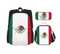 BGSHJVF Flag of Mexico Print Travel Backpack Set, Stylish 600d Oxford Cloth, Insulated Lunch Bag and Makeup Bag, Black, One Size, blackone, One Size