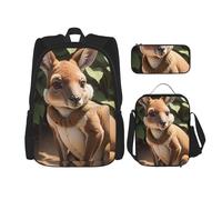 BGSHJVF funny for Kangaroo Zoo Print Travel Backpack Set,Elegant 600d Oxford Cloth,Insulated Lunch Bag and Makeup Bag,Black,One Size, blackone, One Size