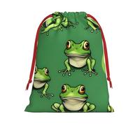 BGSHJVF Funny Green Frogs Print Holiday Drawstring Gift Bags,Christmas Gift Wrapping Sacks Pouches For Xmas Presents Party Favor