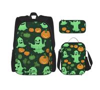 BGSHJVF Green Spirit Halloween Pumpkin Print Travel Backpack 600D Oxford Cloth Cooler Bag and Cosmetic Bag Black One Size Black Single Tail Black Rosmiar, Black, Rozmiar Uniwersalny, blackone, Rozmiar