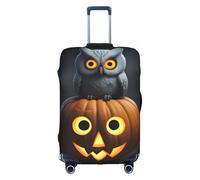 BGSHJVF Halloween Owl Ghost Pumpkin Print Elastic Suitcase Cover, Luggage Protector with Unique Patterns, Fits 45-32 Inch Suitcases, White, M