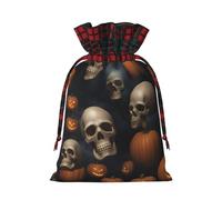 Bgshjvf Halloween Skull Print Christmas Drawstring Linen Gift Bag, Gift Bags Multiple Sizes for Gift and Decorate