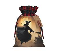 Bgshjvf Halloween Witch Flying Print Christmas Drawstring Linen Gift Bag,Gift Bags Multi-Size For Gifting And Decorating