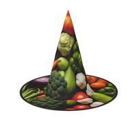 BGSHJVF Introduction Of Various Vegetables Print Trendy Witch Hat,Vintage Wicked Witch Accessories,Party Hats For Halloween Costumes