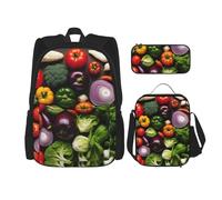 BGSHJVF introduction of various vegetables printing travel backpack set, stylish 600d Oxford cloth, insulated lunch bag and makeup bag, Black, One Size, blackone, One Size
