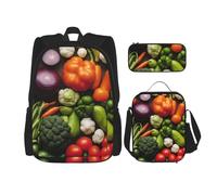 BGSHJVF introduction of various vegetables printing travel backpack set, stylish 600d Oxford cloth, insulated lunch bag and makeup bag, Black, One Size, blackone, One Size