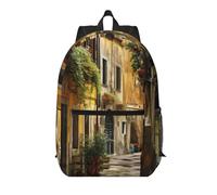 BGSHJVF Italian Old Street Print Stylish Travel Backpack, Large Capacity Laptop Bag, Suitable For Work, Travel And Gym, Black, One Size, blackone, One Size