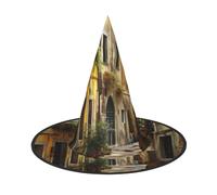 BGSHJVF Italian Old Street Print Trendy Witch Hat,Vintage Wicked Witch Accessories,Party Hats For Halloween Costumes