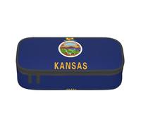 BGSHJVF Kansas Oxford Flag Large Capacity Pencil Case, Pencil Case, Pencil Case, Multiple Compartments, Stylish Design, Black, Talla única, Trendy, blackone, Talla única, Trendy