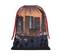 BGSHJVF Los Angeles Skyline Print Holiday Drawstring Gift Bags, Christmas Gift Wrap Sacks Bags for Christmas Gifts Party Gift