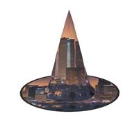 BGSHJVF Los Angeles Skyline Print Trendy Witch Hat,Vintage Wicked Witch Accessories,Party Hats For Halloween Costumes