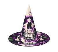 BGSHJVF Many Purple Rose Skull Print Trendy Witch Hat,Vintage Wicked Witch Accessories,Party Hats For Halloween Costumes