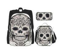 BGSHJVF Mexican Skull Print Travel Backpack Set,Stylish 600d Oxford Fabric,Insulated Lunch Bag,And Cosmetic Pouch, Black, One Size