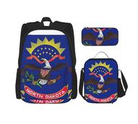 BGSHJVF North Dakota State Flag Map Print Travel Backpack Set,Stylish 600d Oxford Cloth Insulated Lunch Bag and Makeup Bag,Black,One Size, blackone, One Size