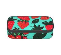 BGSHJVF Oxford Fabric Strawberry Print Large Capacity Pencil Case, Pencil Case, Multiple Compartments, Stylish Design, Black, Talla única, Trendy, blackone, Talla única, Trendy