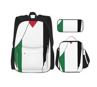 BGSHJVF Palestine Flag Map Print Travel Backpack Set, Stylish 600d Oxford Cloth, Insulated Lunch Bag and Makeup Bag, Black, One Size, blackone, One Size