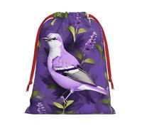 BGSHJVF Purple Lavender Bird Gift Bags Floral Pattern Drawstring Christmas Gift Bags for Christmas Gifts Party Gifts