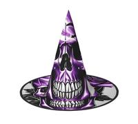 BGSHJVF Purple Rose And Skull Print Trendy Witch Hat,Vintage Wicked Witch Accessories,Party Hats For Halloween Costumes