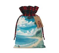 Bgshjvf seashell on the beach print Christmas drawstring linen gift bag, gift bags multiple sizes for gift and decorate