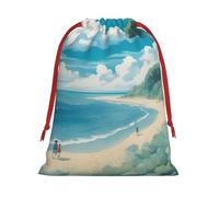 BGSHJVF Seashells On The Beach Print Holiday Drawstring Gift Bags,Christmas Gift Wrapping Sacks Pouches For Xmas Presents Party Favor