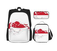 BGSHJVF Singapore Flag Map Print Travel Backpack Set, Stylish 600d Oxford Cloth, Insulated Lunch Bag and Makeup Bag, Black, One Size, blackone, One Size