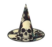 BGSHJVF Skull Skeleton Print Trendy Witch Hat,Vintage Wicked Witch Accessories,Party Hats For Halloween Costumes