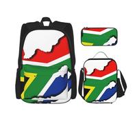 BGSHJVF South African Flag Map Print Travel Backpack Set,Stylish 600d Oxford Fabric,Insulated Lunch Bag,And Cosmetic Pouch, Black, One Size