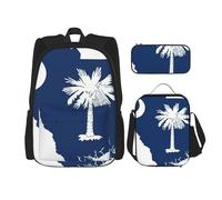 BGSHJVF South Carolina Flag Map Print Travel Backpack Set, Stylish 600d Oxford Cloth, Insulated Lunch Bag and Makeup Bag, Black, One Size, blackone, One Size