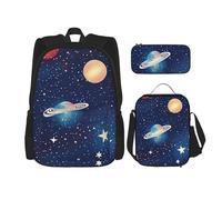BGSHJVF Starry Sky Universe Space Print Travel Backpack Set, Stylish 600d Oxford Cloth, Insulated Lunch Bag and Makeup Bag, Black, One Size, blackone, One Size