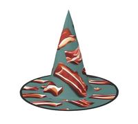 BGSHJVF Streaky Bacon Pattern Print Trendy Witch Hat,Vintage Wicked Witch Accessories,Party Hats For Halloween Costumes