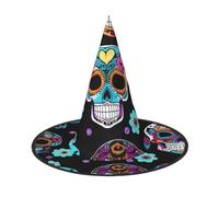 BGSHJVF Sugar Skull Print Trendy Witch Hat,Vintage Wicked Witch Accessories,Party Hats For Halloween Costumes