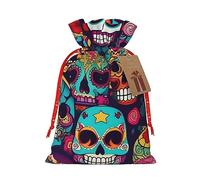 Bgshjvf Sugar Skulls Linen Gift Bag with Rope Drawstring Closure, with Kraft Paper Lifts, for Christmas, Birthdays, Parties