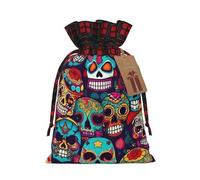 Bgshjvf Sugar Skulls Print Christmas Drawstring Linen Gift Bag,Gift Bags Multi-Size For Gifting And Decorating
