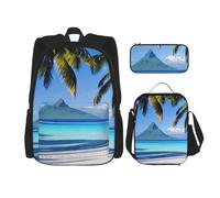 BGSHJVF Tahiti Beaches Print Travel Backpack Set, Stylish 600d Oxford Fabric, Insulated Lunch Bag and Cosmetic Pouch, Black, One Size, Black, One Size