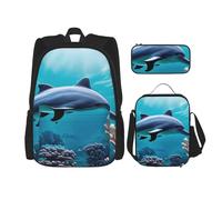 BGSHJVF Underwater world dolphin print cute travel backpack 600D oxford fabric stylish cooler bag and makeup bag black one size black single tail black rozmiar,black,Rozmiar uniwersalny,Black, Black