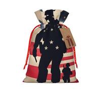 Bgshjvf US Military Soldiers Patriotic Memorial Day Linen Drawstring Gift Bag with Kraft Paper Riser Christmas Birthday Party