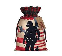 Bgshjvf US Military Soldiers Patriotic Memorial Day Print Christmas Drawstring Linen Gift Bag - Various Sizes Gift Bags for Gift and Decoration