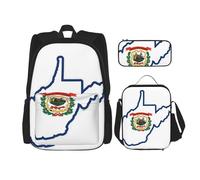 BGSHJVF West Virginia State Flag Map Print Travel Backpack Set, Stylish 600d Oxford Cloth, Insulated Lunch Bag and Makeup Bag, Black, One Size, blackone, One Size