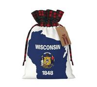 Bgshjvf Wisconsin State Flag Map Print Christmas Drawstring Linen Gift Bag, Gift Bags Multiple Sizes for Gift and Decorate