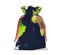 Bgshjvf World Map Linen Gift Bag with Rope Drawstring Closure, with Kraft Paper Lifts, for Christmas, Birthdays, Parties