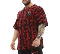 BGSM Men's Oversize T-Shirt Bodybuilding, Cardio and Powerlifting Rag Top Tee and Plus Size T-Shirt, Black-red, 3XL