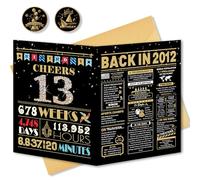 BGTCARDS 13th Birthday Card, 13th Birthday Decorations for Girls Boys, 13th Birthday Gifts for Daughter Son, Back in 2012 Birthday Card, Black Gold