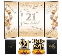 BGTCARDS Black Gold 21st Birthday Decorations, 21st Birthday Guest Book Alternative, 21st Birthday Party Decorations, 21st Birthday Party Supplies, 21 Year Old Birthday Gifts for Women Men