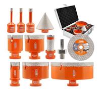 BGTEC Core Drill Bit Set - 11pcs 6/8/10/25/40/50/68/110MM Diamond Hole Saw + 20MM Finger + 35MM Chamfer + 125MM Diamond Cutting Dics for Porcelain Ceramic Tile Granite Marble Granite