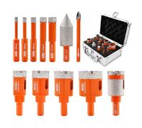 BGTEC Diamond Hole Saw Kit Marsonry Drill Bits,12pcs 5/6/8/10/12/20/25/28/35mm Hex Shank+6mm Carbide Drill+20mm Beveling Chamfer Bit+25mm Milling Finger Bit for Granite Marble Porcelain Tile Ceramic
