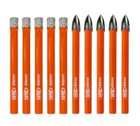 BGTEC Dry Diamond Drill Bit Set 10PCS 1/4" 6MM Tile Hole Saw & Carbide Bits | For Porcelain, Tile, Ceramic, Granite and Marble Drilling, Dry & Wet Use, Round Shank, Vacuum Brazed, 6MM*5 & 6MM*5