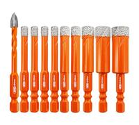 BGTEC Dry Diamond Drill Bits 10PCS - 6mm*4/8mm*2/10/12/14mm Tile Drill Bits Set & 1pc 6mm Tungsten Carbide Tip Drill Bit for Granite Marble Porcelain Tile Ceramic