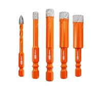 BGTEC Dry Diamond Drill Bits - 6/8/10/12mm Masonry Drill Bits Set & 1pc 6mm Tungsten Carbide Tip Tile Drill Bit with Quick Change Hex Shank for Granite Marble Porcelain Tile Ceramic
